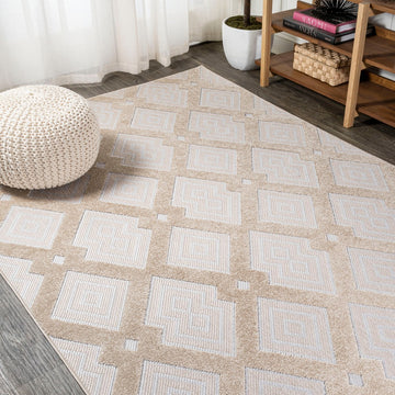 Duwun High-low Pile Ogee Trellis Tone-on-tone Indoor/outdoor Area Rug